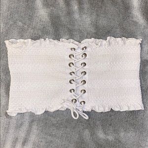 white tie up crop top